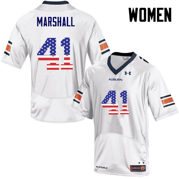 Women #41 Aidan Marshall Auburn Tigers USA Flag Fashion College Football Jerseys-White - Click Image to Close